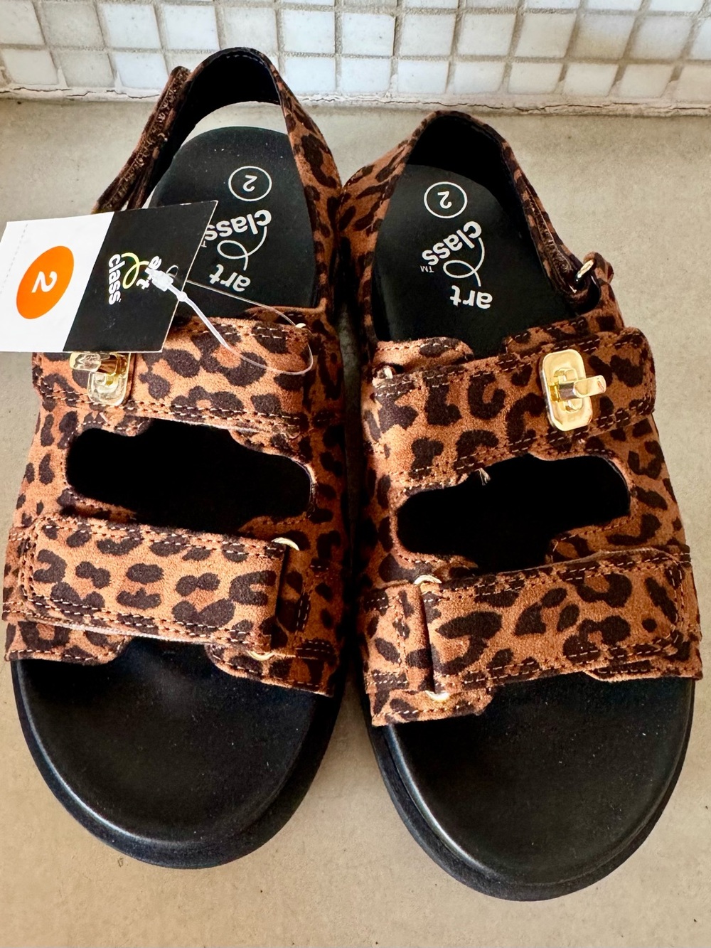 Art Class Verity Platform Faux Sided Leopard Print Sandals Kids 2 Girls NEW Tags